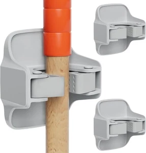 3 Pack Broom Holder Wall Mount Mop Grippers No Drilling 3 1Rack, Gray  - Picture 1 of 7