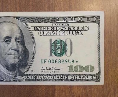 $100 Dollar Bill Series B 2003 STAR NOTE - Low Serial # DF 00682948* New York  - Image 1 of 4