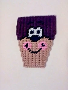 Handmade Needlepoint Plastic Canvas Ice Cream Cone Shape Smiling Pocket Buddy - Picture 1 of 3