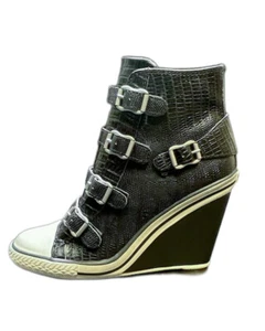 Tenis para mujer Ash Thelma con cuña cuero negro estampado serpiente (350587) talla EU 35-38 - Imagen 1 de 2