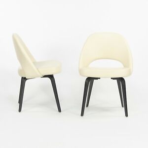 2020 Eero Saarinen Knoll Executive Side Chair with Wood Legs & Ivory Leather 2x