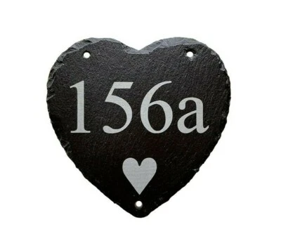 Engraved Slate House Number Name Door Plaque Gate Wall Sign Heart Design - Image 1 of 2
