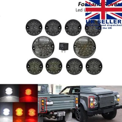 10PC For Land Rover Defender 90 110 Light DELUXE SMOKED LED Upgrade Kit Lamp - Image 1 of 4