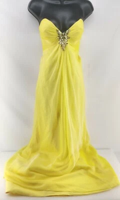 Flirt Maggie Sottero Yellow Rhinestone Strapless Prom Gown Size 6 - Image 1 of 4
