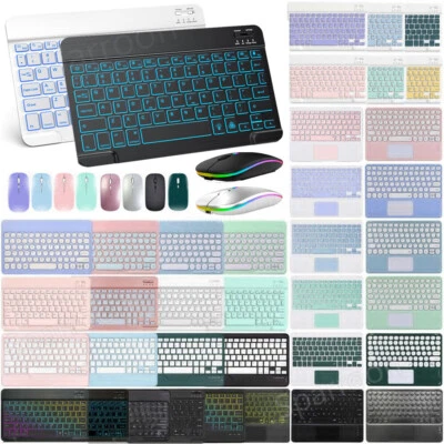 10 inch Backlit Bluetooth Wireless Keyboard Mouse for IOS iPad Android Tablet PC - Image 1 of 4