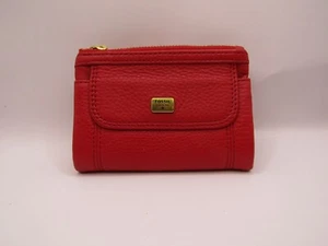 Fossil Red Compact Wallet Pebble Leather Card Case - Picture 1 of 9