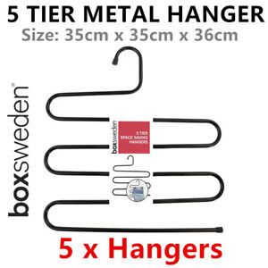 5 x Five Tier Metal Hanger 5 Tiers Towel Cloth Trousers Skirts Hanging Holder