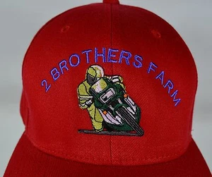 2 Brothers Farm Red Cap FlexFit Hat L/XL, Embroidered Motorcycle Design - Picture 1 of 9