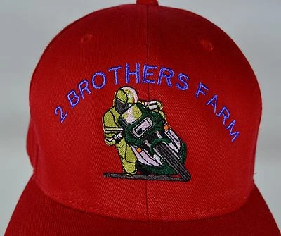 2 Brothers Farm Red Cap FlexFit Hat L/XL, Embroidered Motorcycle Design - Image 1 of 4