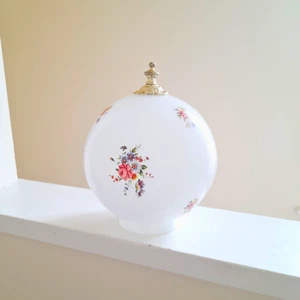 50s Milk Glass Globe Hanging Pendant Light Floral Design Round Glass Lightshade - Picture 1 of 10