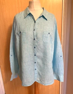 M&S Ladies Blouse Top 20 Shirt Long Stripy Linen Summer Casual Beach Cover Up - Picture 1 of 3