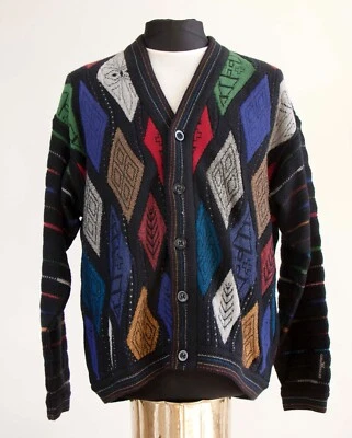 CARLO COLUCCI Warm Cardigan Uomo Blu Maglione Multicolore Wool Viscosa Tg50 - Imagen 1 de 4