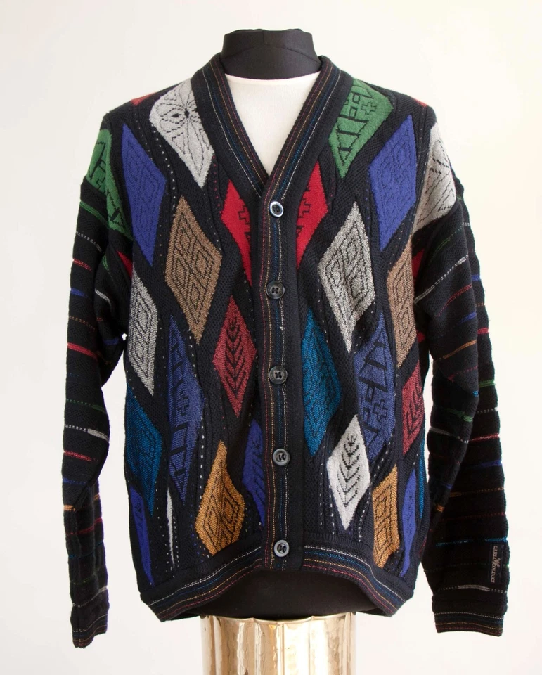 CARLO COLUCCI Warm Cardigan Uomo Blu Maglione Multicolore Wool Viscosa Tg50 - Imagen 1 de 4
