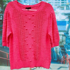 NEW J.Crew Short Sleeve Soft Pink Bauble Knit Pullover Sweater Top Large - Picture 1 of 3