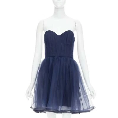 Vestido babydoll ALICE OLIVIA Landi Gathered azul marino de tul transparente superpuesto seda Foto 1 de 4