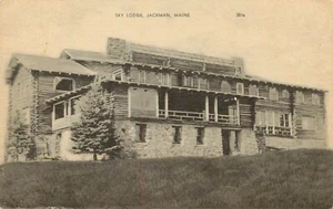 Estampilla verde Sky Lodge Jackman Maine cancelación postal vintage Moose River 1c - Imagen 1 de 2