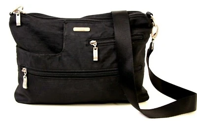baggallini BLACK NYLON CANVAS TWO COMPARTMENTS ZIP MESSENGER X-BODY SHOULDER BAG - Image 1 of 4