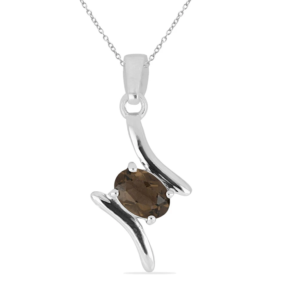 0,72 Carati Quarzo Fumè Pendente Collana In Argento 925 Top - Immagine 1 di 4