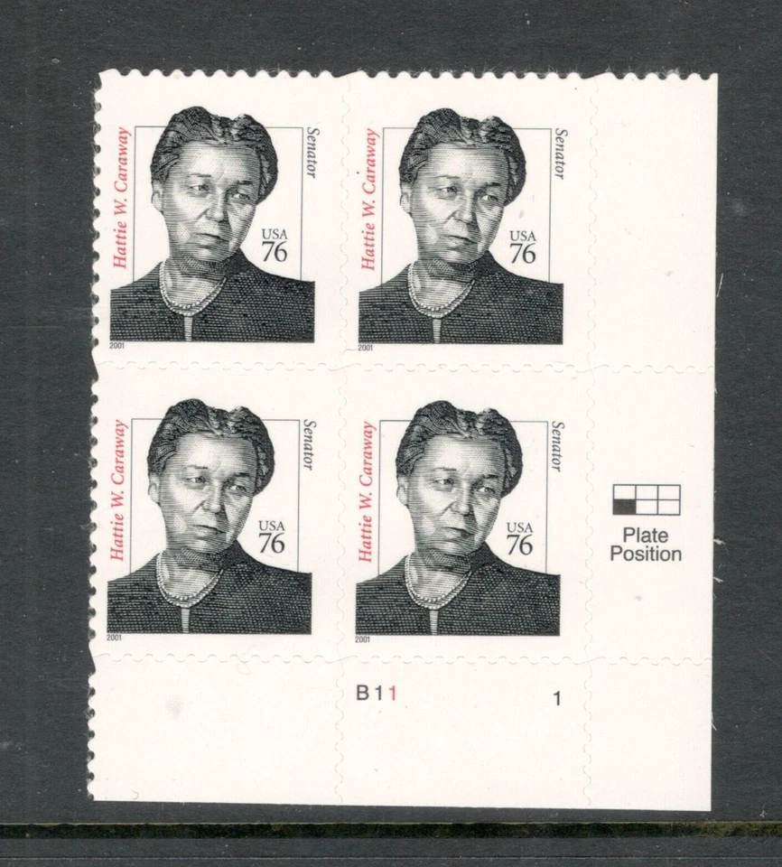Sc # 3431 ~ Plate # Block ~ 76 cent Hattie Caraway Issue - Image 1 of 1