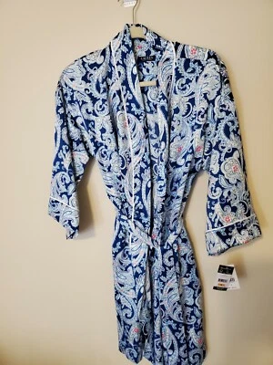 Nuevo-Lauren Ralph Lauren Bata Envolvente Satén Estampado En Contraste Azul Pequeña Foto 1 de 3