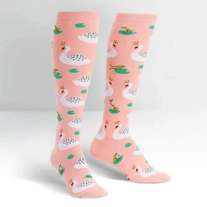 SOCK IT TO ME POND PALS KNEE HIGH SOCKS ROLLER DERBY DISC GOLF SWANS FROGS - Picture 1 of 1