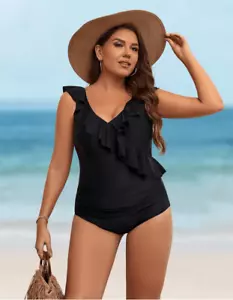 NEW Tummy Control Swimsuits Slimming 1 Pc Ruffle Swimwear L - Picture 1 of 4