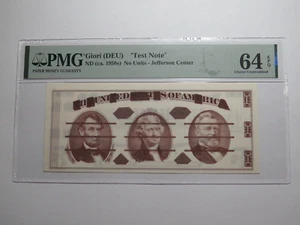 1970's Giori Test Note Jefferson Center Currency Bank Note Bill PMG Choice UNC64 - Picture 1 of 4