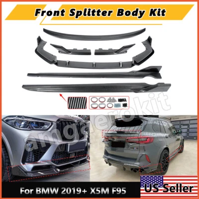 For BMW X5M F95 2019+ Body Kit Carbon Front Splitter Spoiler Diffuser Side Skirt Foto 1 de 4