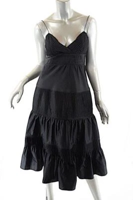 CATHERINE MALANDRINO черный шелк смесь атласный спагетти ремень ярусный платье размер США 8 - Изображение 1 из 4