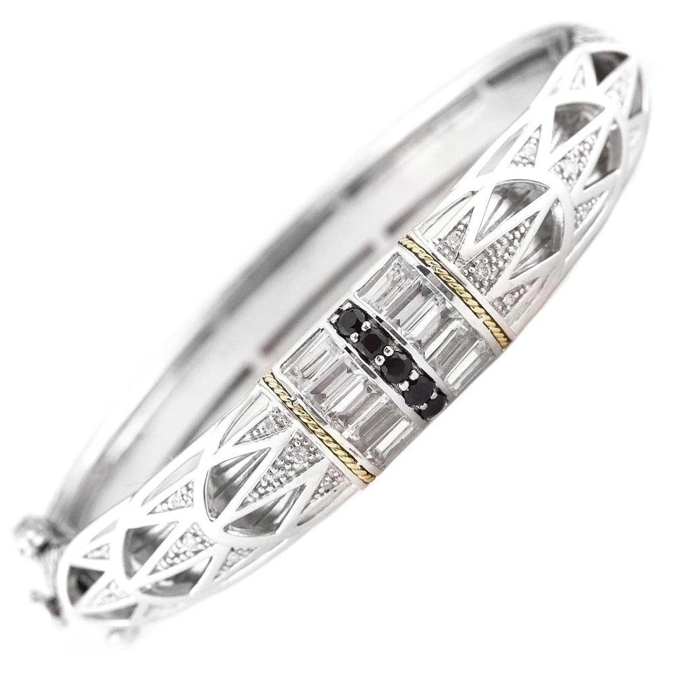 Andrea Candela 18k Gold & Silver Black Spinel Topaz Deco Bangle ACB292/14-SWT - Image 1 of 1