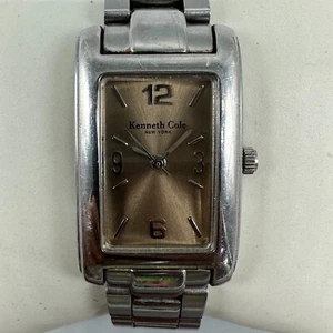 Kenneth Cole Tank Watch Women Silver Tone Brown Dial New Battery 6.25" - Picture 1 of 11