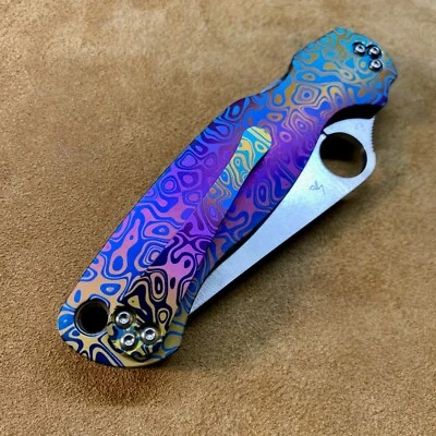 Cuchillos de titanio Spyderco Paramilitary 2 C81GP2 personalizados D-fade Flomascus ptrn Foto 1 de 4