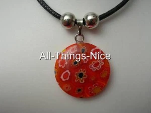 MILLEFIORI Murano Flower Glass 20mm CIRCLE Bright Red Pendant Necklace Jewellery - Picture 1 of 1