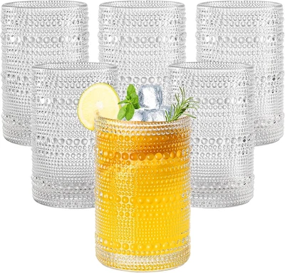 15Oz Hobnail Drinking Glasses Set of 6,Clear Vintage Glassware Embossed Water Tu - Photo 1/4