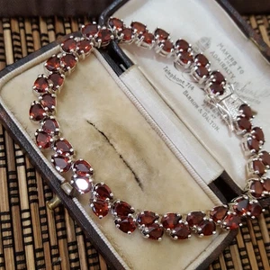 925 Sterling Silber Armband, echtes rotes Granat Tennisarmband, gepunzt - Bild 1 von 8
