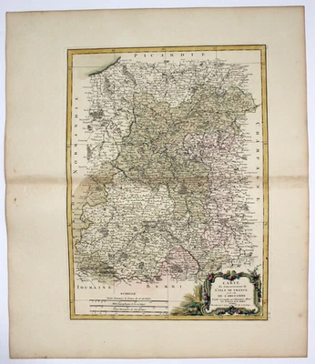 1771 Antique Bonne Map-France-Isle de France Orléanais Paris Atlas Moderne - Image 1 of 3
