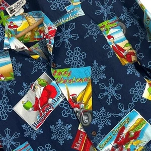 Vintage ALOHA REPUBLIC Men's M Tropical Snowflake Christmas Santa Hawaiian Shirt - Picture 1 of 9