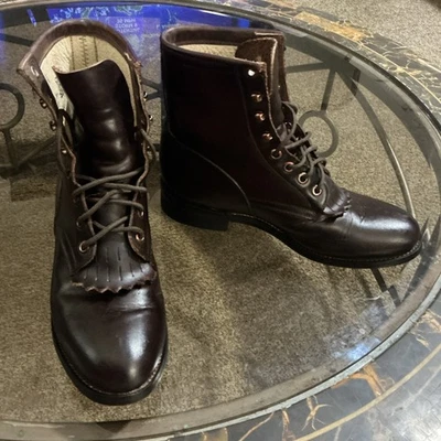 Botas JUSTIN #545 Juveniles Talla 4 D Con Cordones Cuero Marrón Roper Kiltie Foto 1 de 4