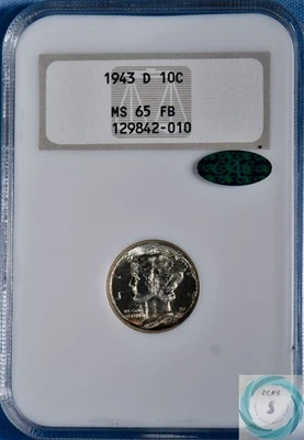 1943-D Mercury Dime NGC MS 65 FB w/CAC - Gen3 OH Gold Letters!!! - Image 1 of 4