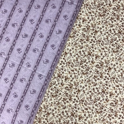 Vintage floral quilting cotton fabric lot purple and brown dainty flowers - Image 1 of 4