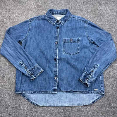 Element Denim Shirt Top Womens Size Large Blue Button Up Skateboarding Jean - Image 1 of 4