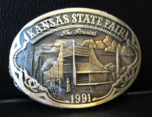 1991 Kansas State Fair Brass Belt Buckle Hutchinson The Present Limited Edition - Picture 1 of 3