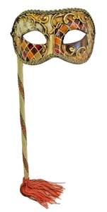 MAR101M A QUALITY ITALIAN HANDHELD MASK HANDPAINTED BY ARTISANS, COPPER/GOLD. - Picture 1 of 2