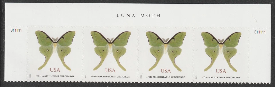 US 6031 Butterfly Luna Moth NMS header plate strip 4 MNH 2025 - Image 1 of 1