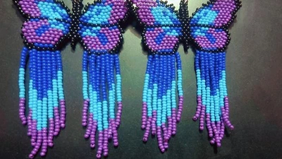 Серьги племенные индейские большие богемные американские бусины ручной работы серьги - Изображение 1 из 4