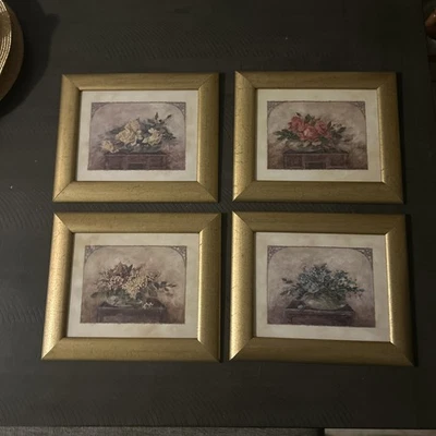 4 Botanical Gold Wood Framed Print Set 13” X 11”. Retails For $19.95 Ea. - Image 1 of 4