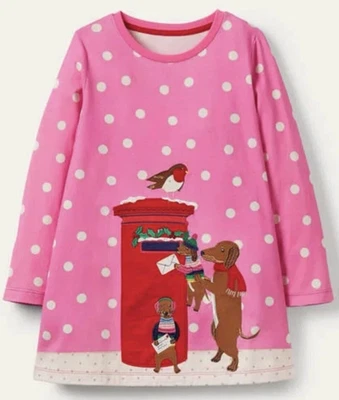NUEVO CON ETIQUETAS 9-10 Mini Boden Vacaciones Invierno Escena Festiva Apliques Túnica Perros Buzón Foto 1 de 3
