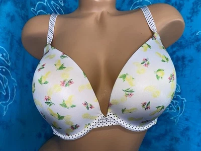 Victoria’s Secret White Lemon Print Polka Dot Trim Convertible Push Up Bra 38D - Image 1 of 4