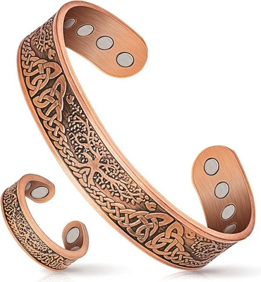 Men's Bracelet Magnetic Therapy Arthritis Pain Relief Pure Solid Copper Bangle - Image 1 of 4