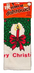 Vintage Teddybär Weihnachtskranz Hand Küche Geschirrtuch Neu aus altem Lagerbestand USA - Bild 1 von 7